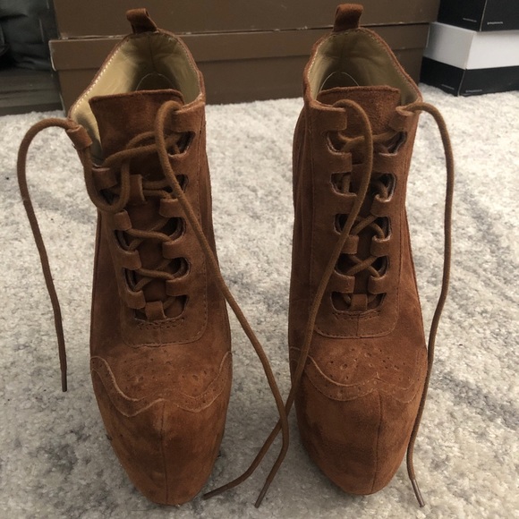 Aldo x preen platform suede booties cognac lace up - Picture 1 of 3
